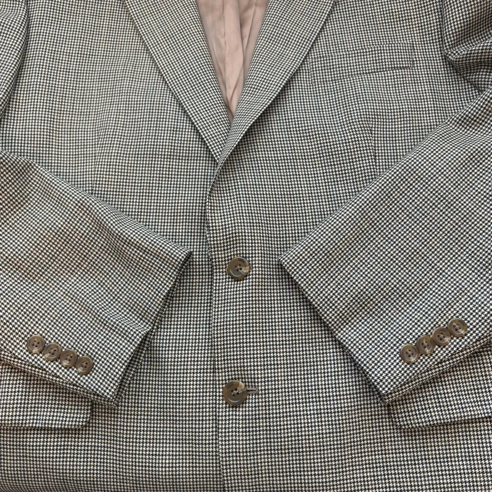 Lauren Ralph Lauren Blazer Jacket Men 46R Brown Houndstooth Wool Single Breasted